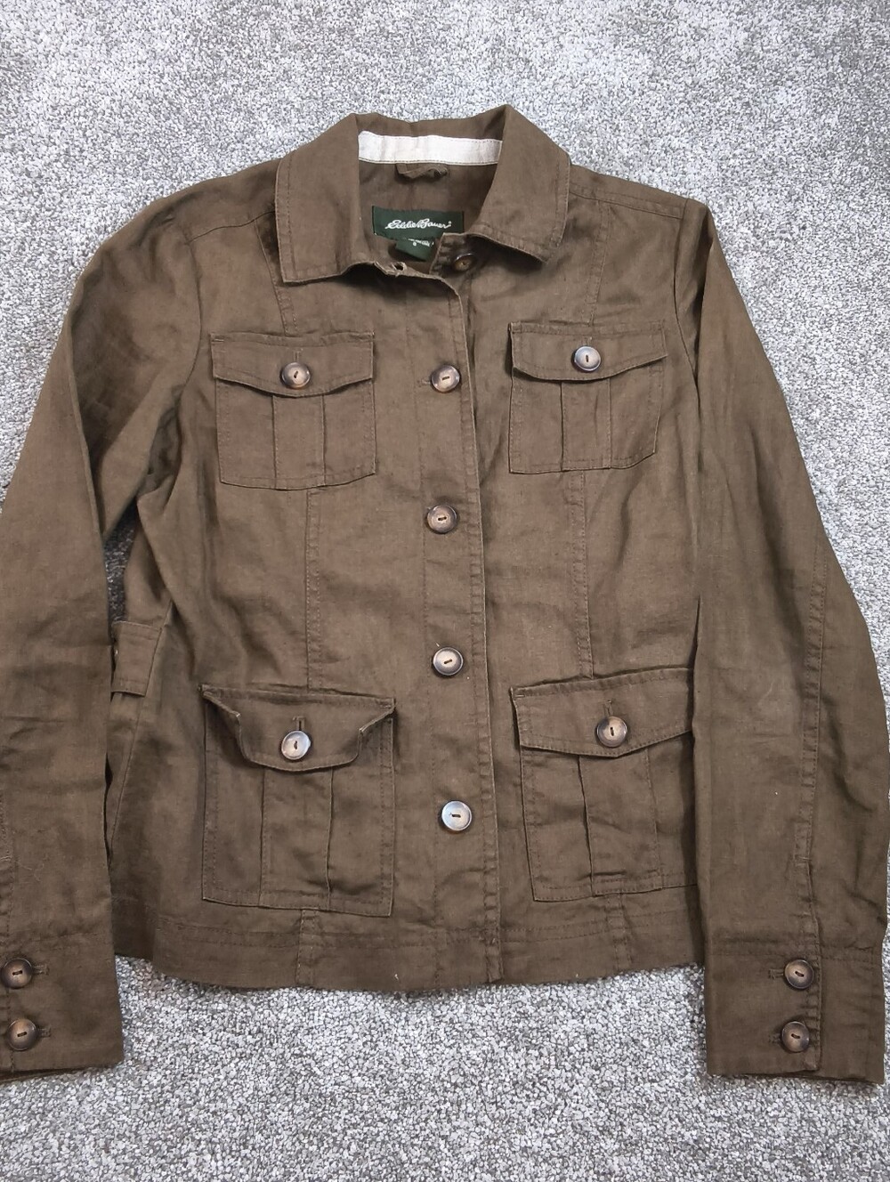 Eddie Bauer Jacket Womens Small Linen Utility Button Up Four Pocket Outdoor Coat